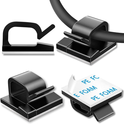 Cable Clips, Adhesive Cable Organizer Cord Holder Wire Clip Wire Management Self Adhesive Hooks Wire Holder for Office, Home (Black)