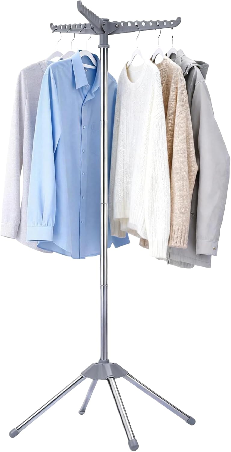 Beaudaily Clothes Drying Rack, Foldable 79.5-Inch Laundry Drying Rack,3 Tie, with Rotatable Arms, Stainless Steel, Holds 27 Clothes,8 Towels and 24 Clips for Hanging Socks, White and Silver