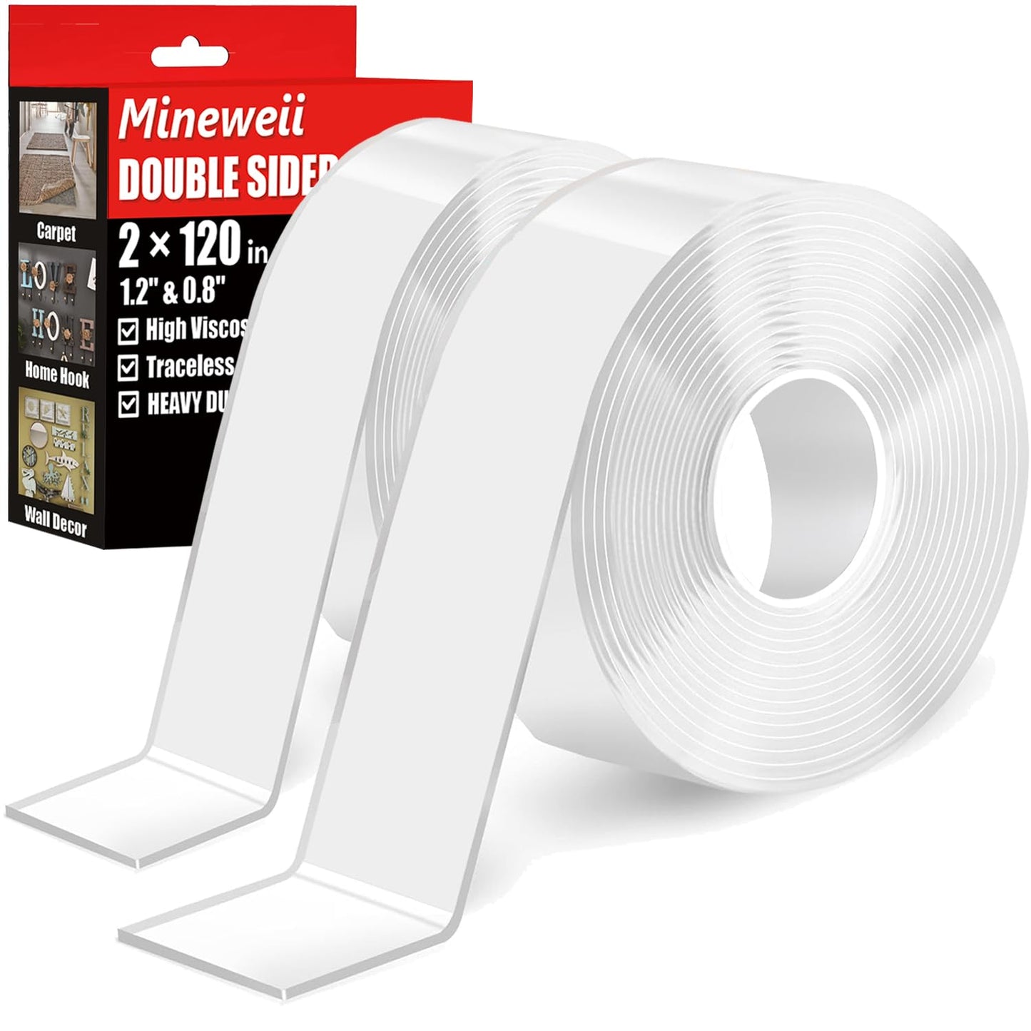Double Sided Heavy Duty Extra Strong Adhesive Tape - 1.2 Inch x 10 feet - Removable Nano Tape for Poster Carpet Picture Hanging Strip Rug Wall Outdoor - Adhesive Multipurpose Clear Mounting Tape