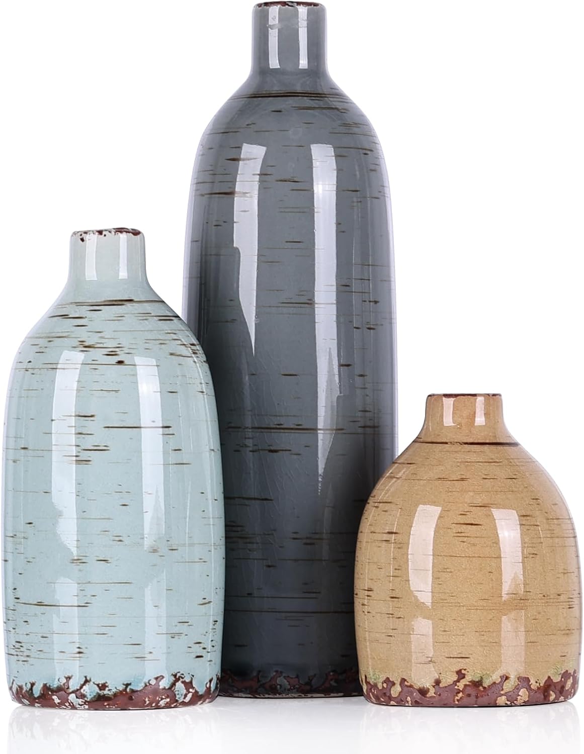 Ceramic Vase Set of 3, Small Flower Neutral Vases Home Decor, Pottery Rustic Farmhouse Decorative Vases, Modern Decor for Table Mantel Entryway Bookshelf Living Room Kitchen Bedroom