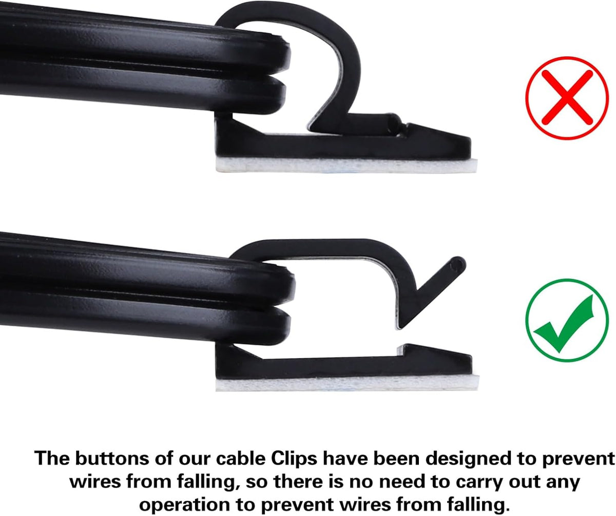 100 pcs of self Adhesive Cable Clips, Peel and Management for wall Desk and Office (Black)