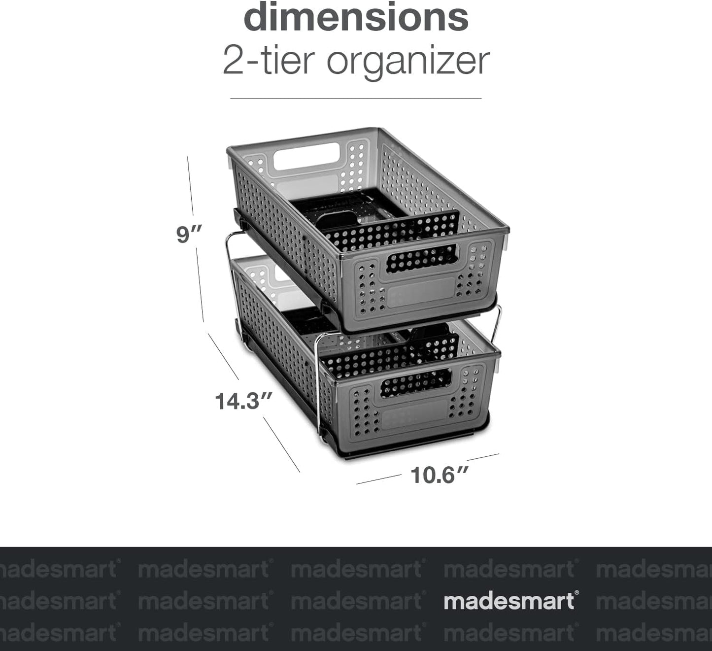madesmart Two-Tier Under Cabinet Organizer, Sliding Drawer Storage for Cleaning Supplies & Bottles, Carbon