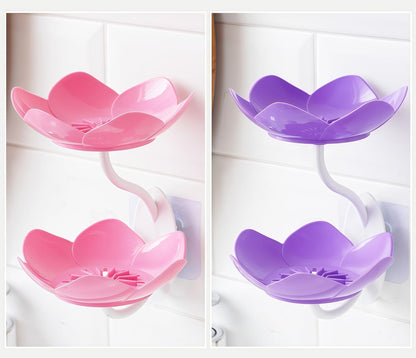 Soap Dish Holder for Shower Bar Double Layer Cute Lotus Shape Adhesive Tray Sink Wall Mounted Shampoo NO-Drilling Self Draining Hanging Saver Rack Plastic Bathroom Bathtub Kitchen，Pink