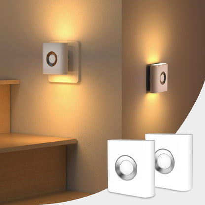 Plug-in LED Backlit Night Light with Motion Sensor & Dusk to Dawn Sensor, Warm White Nightlight with 50 lm Adjustable Brightness for Bathroom, Bedroom, Hallway, Stairs (2 Pack)