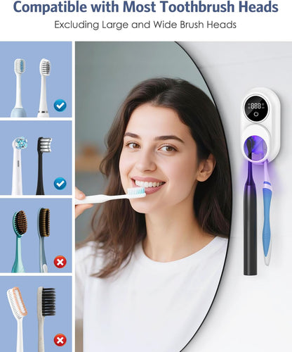 Toothbrush Sanitizer Holder, Upgraded UV Toothbrush Holder with Dual-Mode Clean & Fan Dry, LED Smart Screen, Auto-Inductive Cover, Toothbrush Wall Mounted Cleaner Organizer for Bathroom, Trip