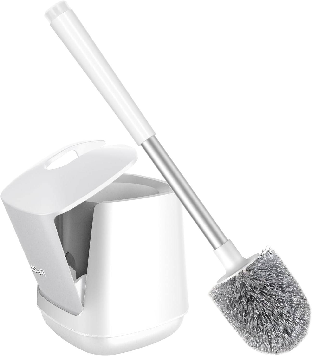 SetSail Toilet Brush and Holder, Self Closing Lid Toilet Bowl Brushes Holder and Extra Long Handle Ventilated Toilet Brush Set for Bathroom Cleaning, Nylon Bristles, Black