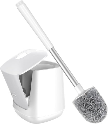 SetSail Toilet Brush and Holder, Self Closing Lid Toilet Bowl Brushes Holder and Extra Long Handle Ventilated Toilet Brush Set for Bathroom Cleaning, Nylon Bristles, Black