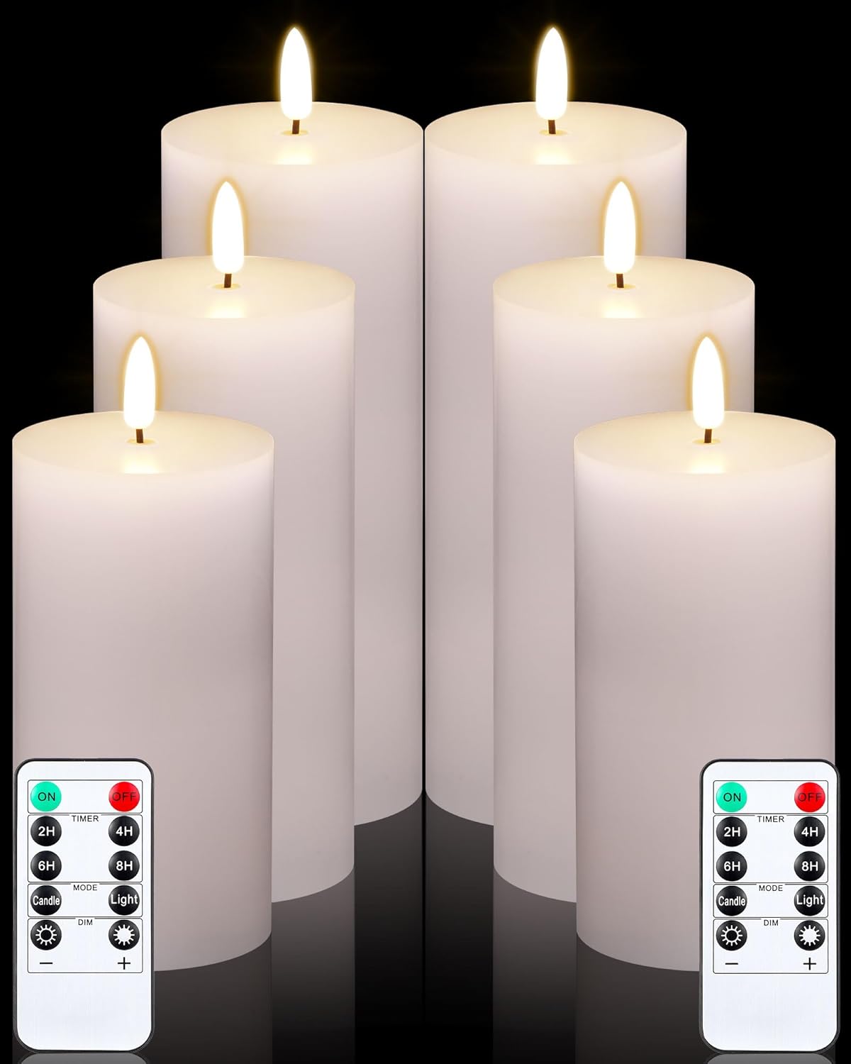VIHOSE 9 Pack White Flameless Candles Set with Remote and Timer Flickering Flameless Battery Candles Flat Top LED Pillar for Wedding Outdoor Home Festival Decoration(D 3'' H 4'' 5'' 6'')