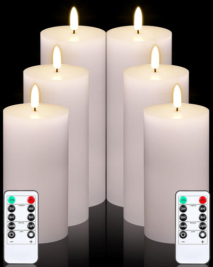 VIHOSE 9 Pack White Flameless Candles Set with Remote and Timer Flickering Flameless Battery Candles Flat Top LED Pillar for Wedding Outdoor Home Festival Decoration(D 3'' H 4'' 5'' 6'')