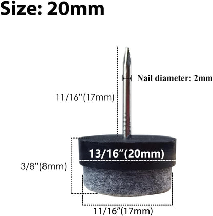 40pcs Round Heavy Duty Nail-on Felt Pad for Furniture Chair Table Leg Feet Floor Protectors Slide Smoothly (Black, Pad Diameter 18mm)