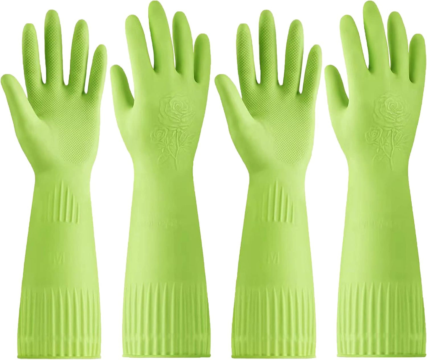 Disfore Rubber-Gloves Dishwashing Gloves for Cleaning-Kitchen - 2 Pairs Long Household Cleaning Gloves for Washing Dishes