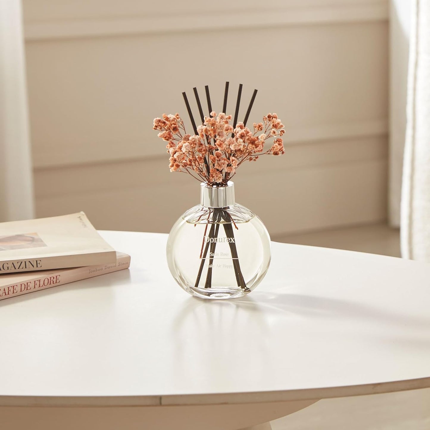 Flower Reed Diffuser Set 5.07oz Satin Rose Scent Diffuser with Sticks Home Fragrance Reed Diffuser for Bathroom Shelf Decor