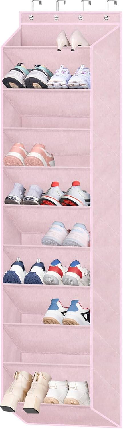 SLEEPING LAMB Over The Door Shoe Organizer for Closet with Large Deep Pockets, Narrow Shoe Rack for Door Hanging Boots Storage, Black