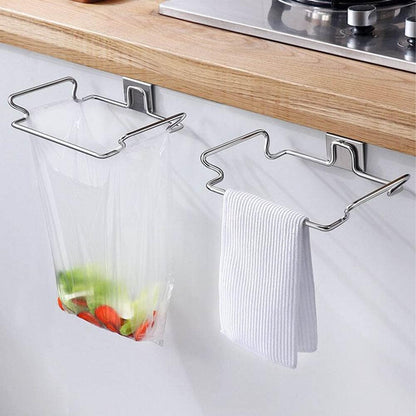 Hanging Garbage Bags Storage Organizer Rack Stainless Steel Trash Bag Holder Towel Gloves Hanger for Kitchen Cabinet Cupboard Drawer Back Door Hangers