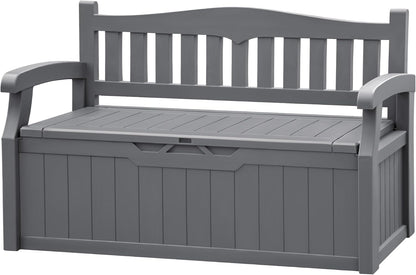 JUMMICO 80 Gallon Resin Outdoor Storage Bench, Large Deck Box with Armrest, Lockable&Waterproof for Garden, Home, Patio, Pools (Black, 80 Gallon)