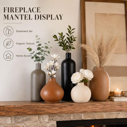 Ceramic Vase Set of 4, Modern Vases Home Decor, Neutral Decorative Vase for Bouquet Pampas Grass Dried Fresh Flowers, Small Vase for Living Room, Kitchen, Bedroom, Bathroom, Entryway Mantel, Decor