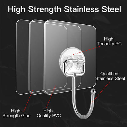 Adhesive Wall Hooks for Hanging - Heavy Duty Large Hooks for Walls No Damage, Towel Sticky Clear Hook, Waterproof, Home, Bathroom, Kitchen, Office, and Outdoor (12 Pack)