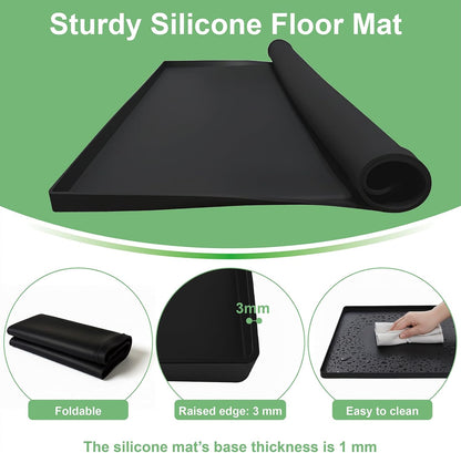 27 x 27 Inch Washing Machine Drain Pan, Silicone Washer Pan, Black | 2cm Raised Waterproof Edge, Washer and Dryer Mat for Floor Protection, Fits Compact Washers Up to 3.5 Cu.Ft.