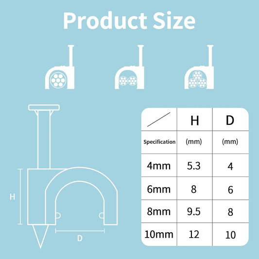 Abnii Cable Clips, 400 Pcs, 4mm 6mm 8mm 10mm, Wire Wall Clips with Steel Nails, Ethernet Cable Clips, Cable Tacks Coax Holder Clips, RG6 RG59 CAT6 RJ45 Cable Cord Clips, White…