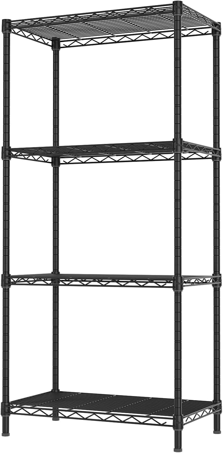 Golpart 4 Tier Adjustable Storage Shelves Metal Utility Shelf Wire Shelving Unit Organizer Rack for Home Kitchen Office Bathroom Pantry Room 12" D x 18" W x 44" H