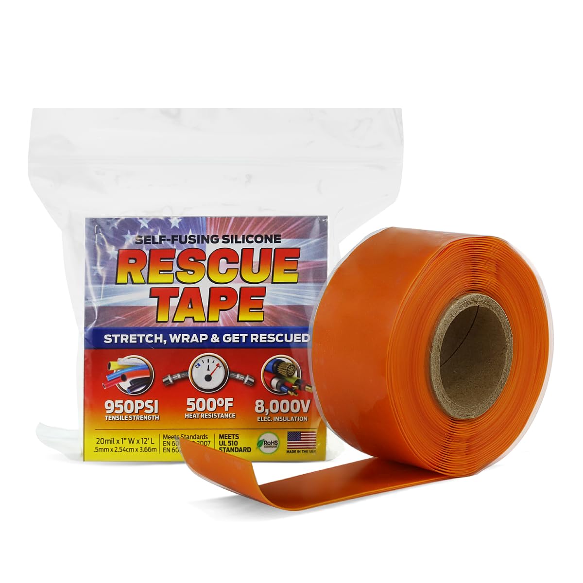 Bond It Rescue Tape, Self-Fusing Silicone for Emergency Plumbing, Pipe & Hose Repair, Electrical Insulation, Waterproof, 950 PSI, Made in USA, 1" x 12', Red