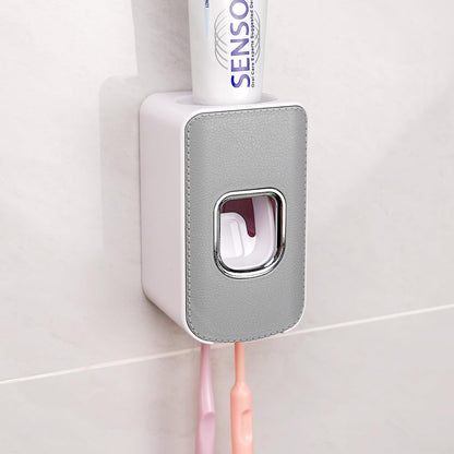 2 Slot Toothbrush Holder and Toothpaste Dispenser Wall Mounted, Automatic Toothpaste Squeezer, 2 in 1 Tooth Brush Toothpaste Organizer for Shower (Grey)