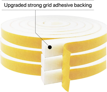 Door Weather Stripping-3 Rolls, 1/2 Inch Wide X 1/2 Inch Thick Total 20 Feet Long, Adhesive Foam Seal Tape for Window Insulation(6.5ft x 3 Rolls)