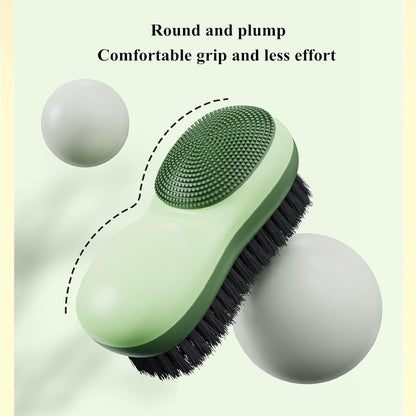 Two-Sided Laundry Stain Remover Brush, Green | Soft Silicone Bristle Side for Delicate Fabrics Knits, Hard Bristle Side for Tough Stain, Easy to Grip, Hand Washing Clothes