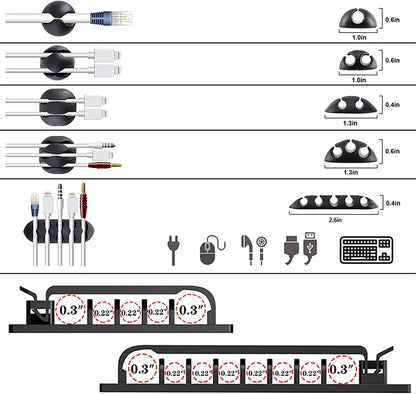 White Cable Management Organizer Kit 4 Cable Sleeve Split 311Pcs | 47Cable Clips 12Cord Clips Holder,22 Cable Ties, 20 adhesive Wall cable Tie, 200Fasten Cable Ties for TV Electronics