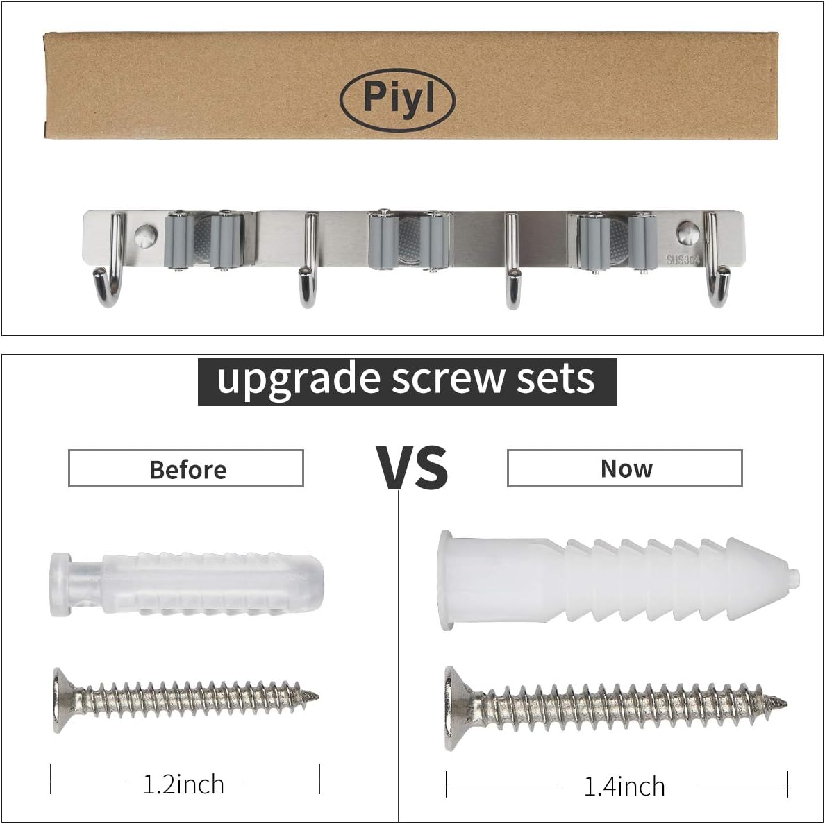 Broom Mop Holder Wall Mount Broom Hanger Wall Mounted Metal Organization Garage Storage Garden Kitchen Tool Organizer With 4 Racks and 5 Hooks (Silver, 1 Pack 3R4H)…