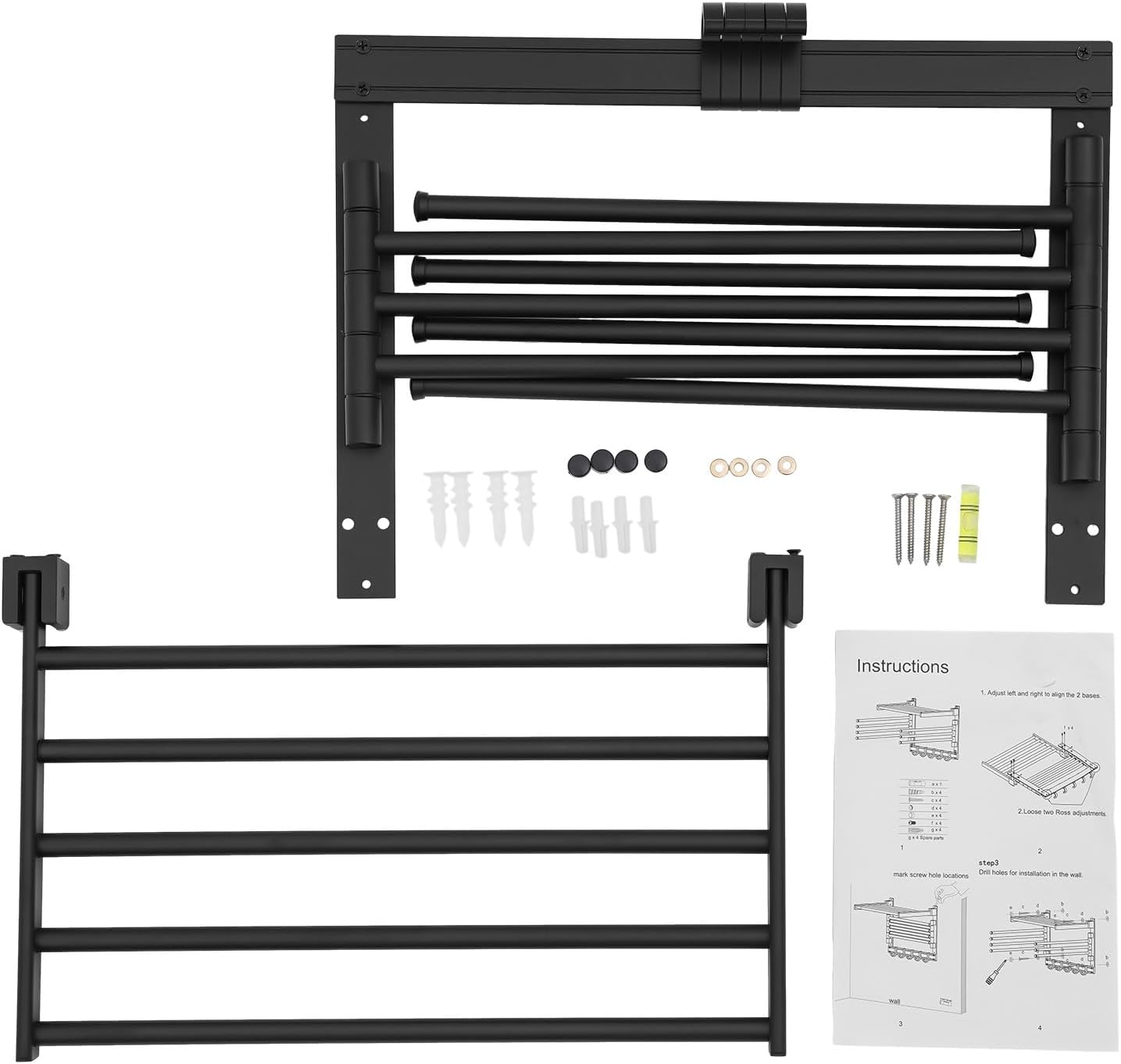 Wall-Mounted Steel Clothes Drying Rack,Bathroom Towel Shelf,Swivel Towel Hanger for Laundry Room Space Saver (Black)