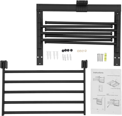 Wall-Mounted Steel Clothes Drying Rack,Bathroom Towel Shelf,Swivel Towel Hanger for Laundry Room Space Saver (Black)