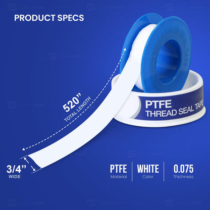 Supply Giant Plumbers PTFE Tape 3/4" W x 260" L Pipe Thread Tape, High Density Thread Sealant Tape Water Seal Plumbing Tape for Shower Head, Pipes, Gas Lines, Leak Prevention
