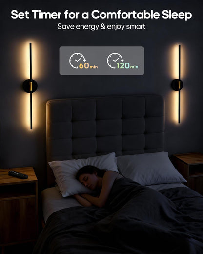 Battery Operated Wall Sconces Set of 2, 360° Rotatable Wall Sconce with Remote, 3000K Dimmable Magnetic Mount Wall Sconces, Rechargeable 28.3inch Wall Lights for Bedroom, Living Room, Dinning Room