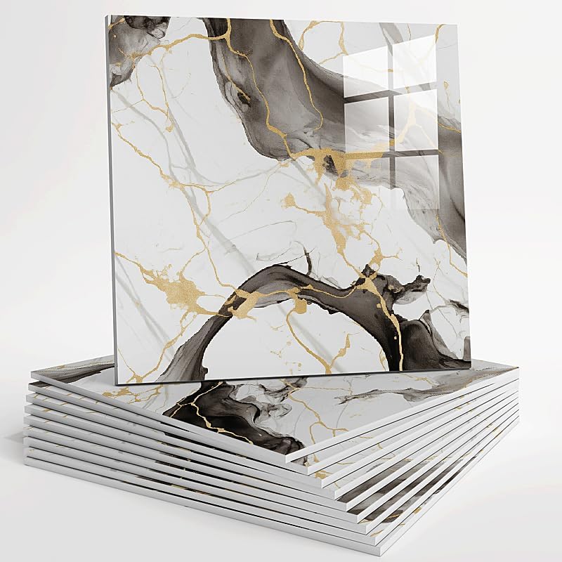 10pcs Peel and Stick Tile Shower Waterproof Marble Tiles Wall Panels, 11.8"x11.8" Self-Adhesive Backsplash Tile, PVC Wall Panels Shower Tiles for Home Bathroom, Kitchen, Living Room Blue