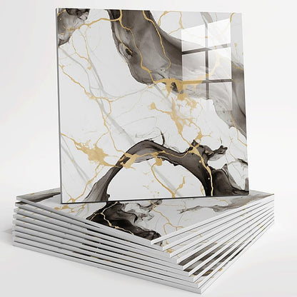 10pcs Peel and Stick Tile Shower Waterproof Marble Tiles Wall Panels, 11.8"x11.8" Self-Adhesive Backsplash Tile, PVC Wall Panels Shower Tiles for Home Bathroom, Kitchen, Living Room Blue