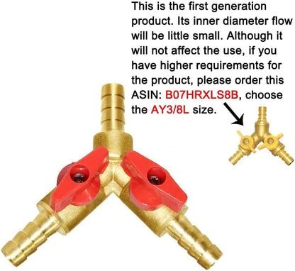 Joywayus 3/8" ID Hose Barb, Y Shaped Type 3 Way Brass Shut Off Ball Valve Fitting Large Flow Upgraded Version