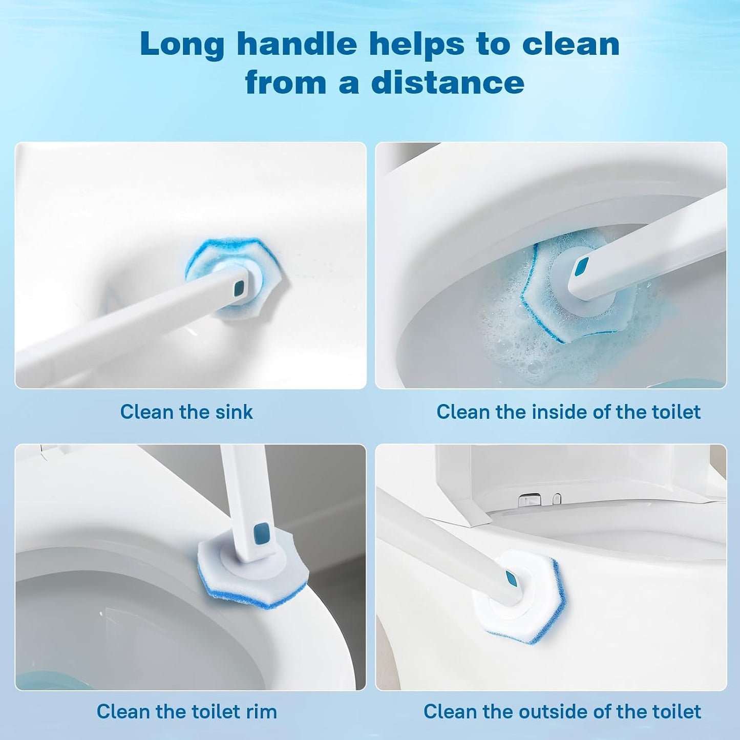 Disposable Toilet Brush with 48 Refills,Cleaning wand,No-Touch Hygienic Cleaning System