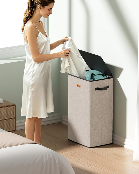150L 2-Section Laundry Hamper with Lid – Removable Bag, Double Compartment Clothes Hamper for Bathroom, Bedroom, Dorm & Laundry Room