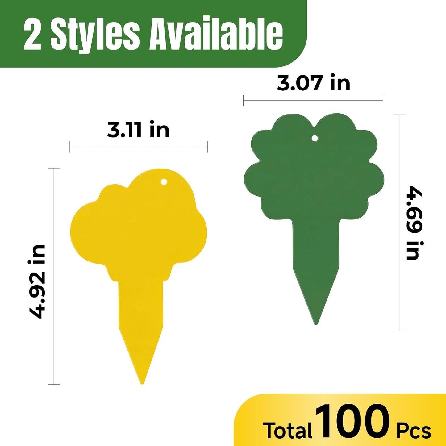 100 Pack Yellow & Green Sticky Gnat Traps for Plants - Fungus Gnat Killer, Fruit Fly Traps for Indoors, Gnat Sticky Traps for Plants, Family Friendly Design, Flower + Cloud Shapes