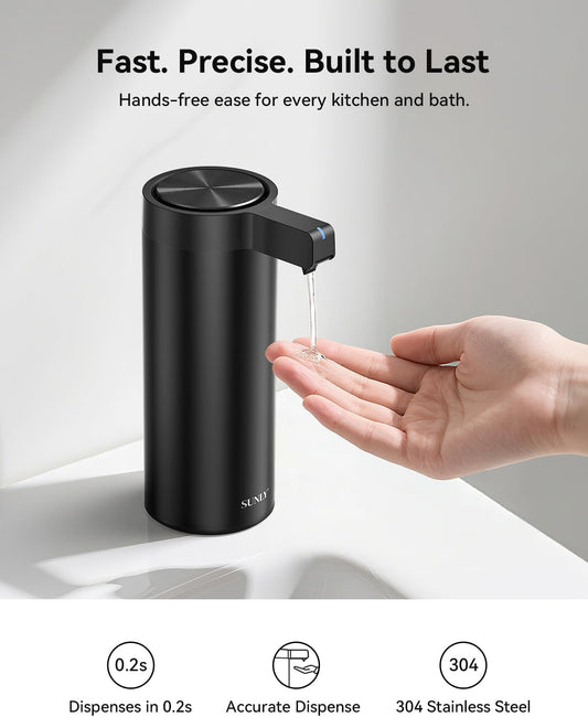 SUNLY Touchless Automatic Soap Dispenser – Clog-Free Pump, 0.2s Fast Sensor, USB-C Rechargeable, Smudge-Resistant Stainless Steel, for Kitchen & Bathroom Soap Dispenser