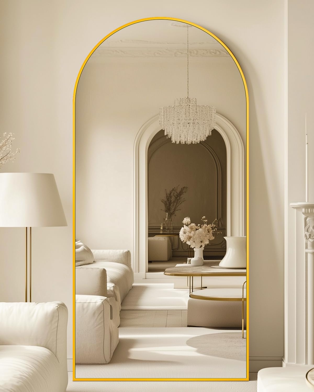 Full Length Mirror with Stand, 71"x28" Arched Full Body Large Stand Up Aluminum Frame Floor Standing Mirror, Freestanding Hanging Leaning Mounted for Bedroom Living Room Entryway Gold