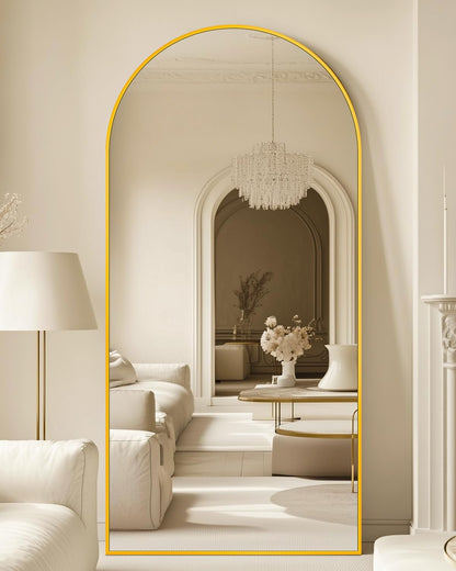 Full Length Mirror with Stand, 71"x28" Arched Full Body Large Stand Up Aluminum Frame Floor Standing Mirror, Freestanding Hanging Leaning Mounted for Bedroom Living Room Entryway Gold