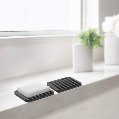 Anwenk Soap Dish for Shower Waterfall Soap Holder Soap Tray Soap Saver Drainer Flexible Silicone for Shower/Bathroom/Kitchen/Counter Top,Keep Soap Bars Dry Clean,Easy Cleaning-Black 1Pack