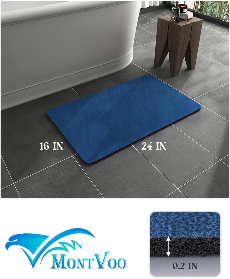 MontVoo -Bath Mat-Rubber Backing Non SlipThin Bathroom Rugs Fit Under Door- Quick Dry Absorbent Faux Suede Surface Grey Bathroom Floor Mats-Shower Rug for in Front of Bathtub Shower Gray 16x24