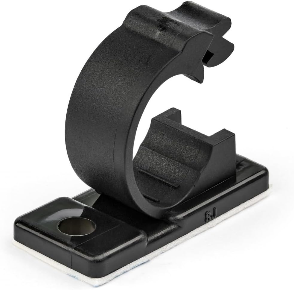 StarTech 100 Adhesive Cable Management Clips, Black, TAA, Sticky (CBMCC2) | Nylon Self Adhesive Clamp UL/94V-2 Fire Rated, Network/Ethernet/Office Desk/Computer Cord Organizer, Wire Holders