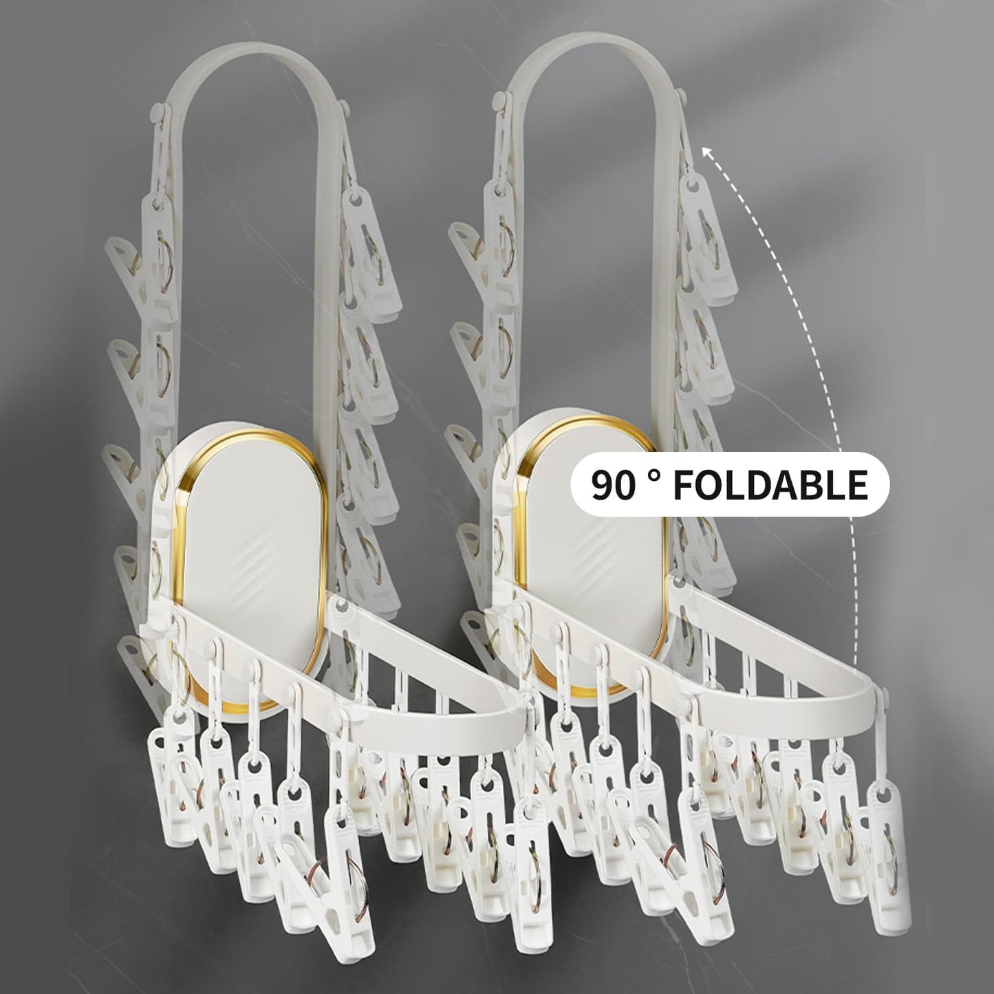 Wall-Mounted Foldable Laundry Rack with 11 Built-in Clips - Space-Saving Retractable Clothes Drying Organizer for Socks/Underwear, No Extra Hangers Needed, Collapsible Design for Bathroom/Balcony