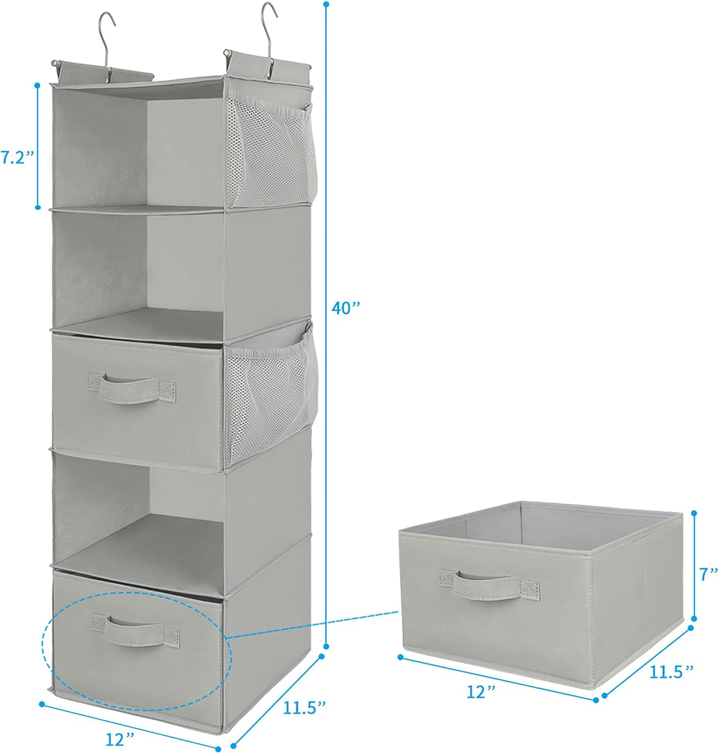 MAX Houser 4-Shelf Hanging Closet Organizer, Space Saver, Cloth Hanging Shelves with 2 Side Pockets, Foldable (Beige)