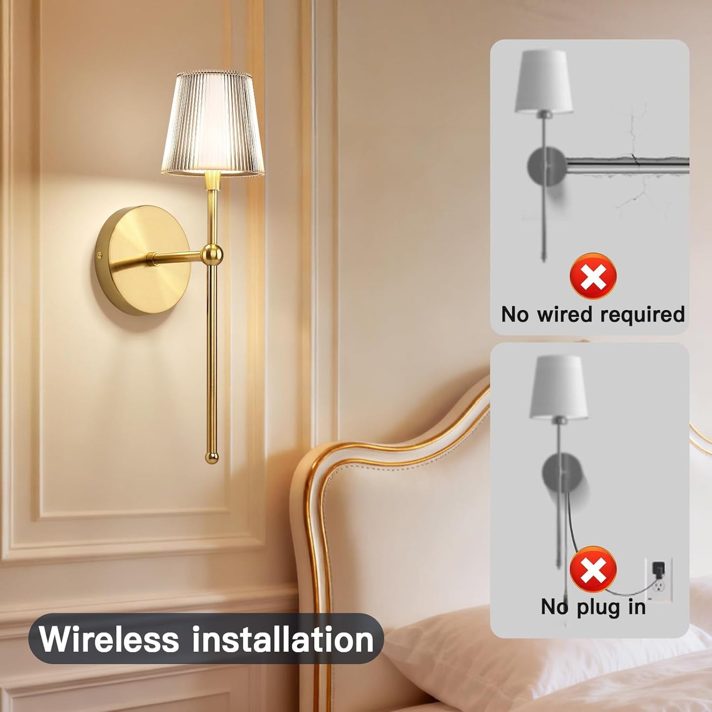 TaoFiaCo Battery Operated Wall Sconces Set of 2, Wireless Wall Sconce with Remote Dimmable Timer, Rechargeable 5200mAh, Cordless Wall Light for Bedroom Living Room, Hallway, Light Decor
