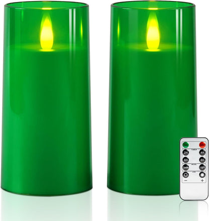 Raycare Flameless Electronic Pillar Candles with Remote Control and Timer- Battery Operated Realistic Flickering LED Fake Candle for Home, Wedding, Valentine's Day, Decor,White,Set of 2(3"x6"6")